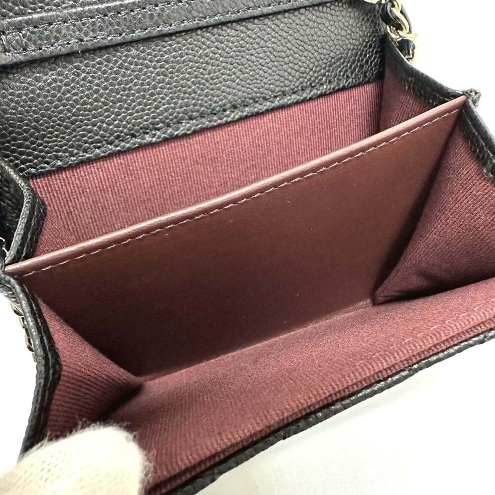 CHANEL Authentic Black Caviar Leather Logo Pochette Wallet - Picture 11 of 13